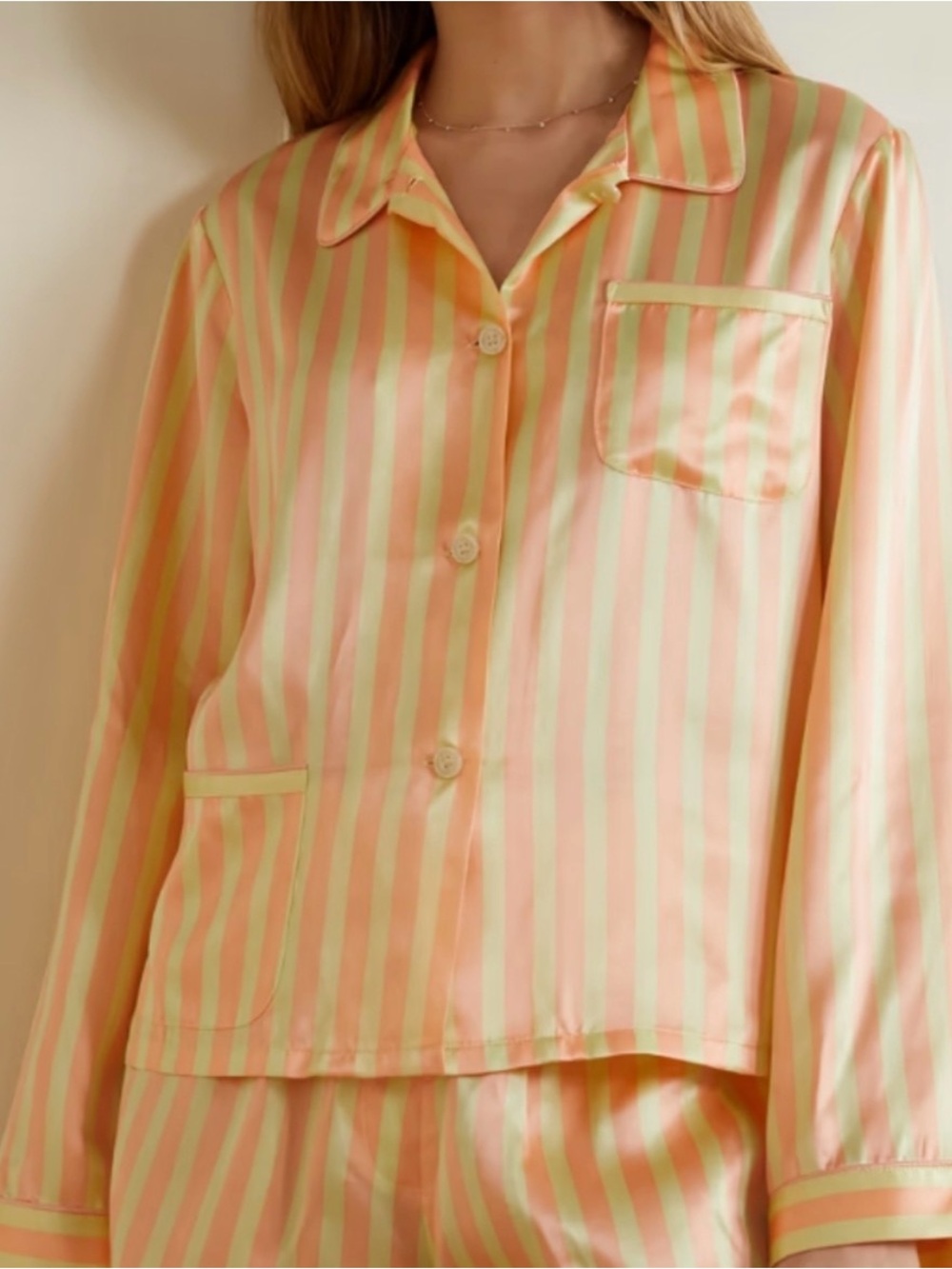 Morgan Lane Silk Striped Pajama Top in Peach